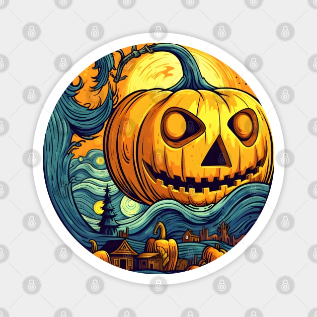 Starry Night Pumpkin Patch Magnet by illu